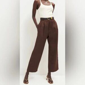 Reformation Mason Cropped Linen Pant - Cafe